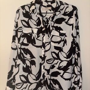 LOFT Painted Floral Utility Blouse, SZ M